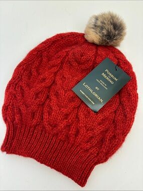 Lothlorian Merino Wool Cable Knit New Zealand Pom Pom‎ Beanie Hat Winter Womens